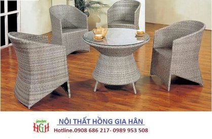 Bô bàn ghế cafe mây nhựa Hồng Gia Hân s24