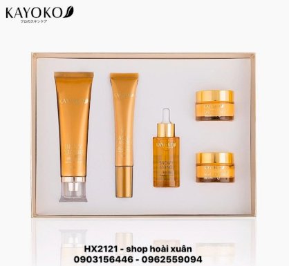 Bộ mỹ phẩm Kayoko Snowy gloss white màu vàng loại bỏ nám da chuyên sâu 5 in 1 hàng cao cấp - HX2121