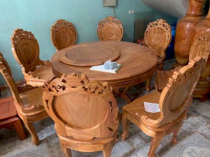 Bộ bàn ghế ăn bàn tròn gỗ gõ đỏ - Đồ gỗ Đỗ Mạnh