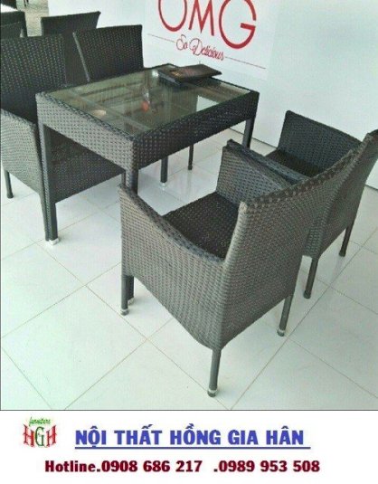 Bàn ghế cafe sân vườn mây nhựa HGH6