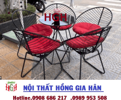 Bộ bàn ghế cafe sắt hình lá giá rẻ HGH088