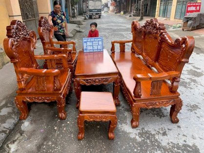 Bộ bàn ghế kiểu Louis Pháp gỗ gõ đỏ