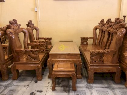 Bộ bàn ghế minh quốc nghê gỗ gõ đỏ tay 12 – BBG238