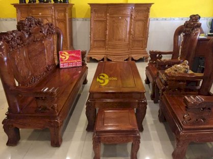 Bộ bàn ghế chạm long lân gỗ hương tay 12 – BBG60