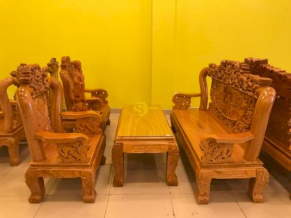 Bộ bàn ghế chạm long lân gỗ gõ đỏ tay 12 – BBG417