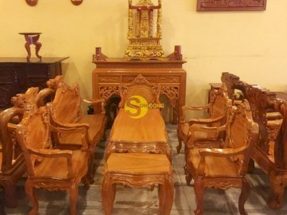 Bộ bàn ghế louis gỗ gõ đỏ – BBG219