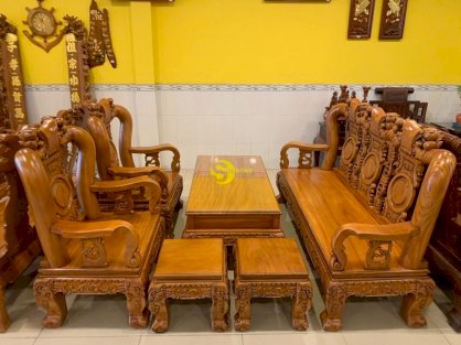 Bộ bàn ghế gõ đỏ chạm đào đẹp Sài Gòn tay 12 6 món BBG271