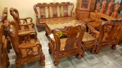 Bộ bàn ghế cẩm lai Việt Nam chạm đào 10 món tay 12 – BBG915-1
