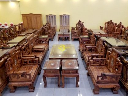 Bộ bàn ghế sơn thủy gỗ cẩm lai cẩn ốc 13 món chân 16 BBG144C