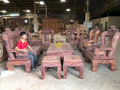 Bộ bàn ghế nghê đỉnh gỗ cẩm lai tay 16 – 10 món