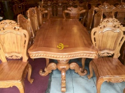 Bộ bàn ăn louis gỗ gõ đỏ 8 ghế – BBA222