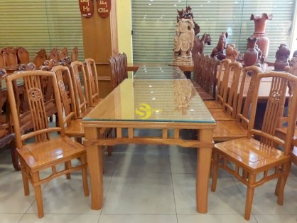 Bộ bàn ăn gõ đỏ khổng minh 8 ghế bàn vuông -BBA2318V