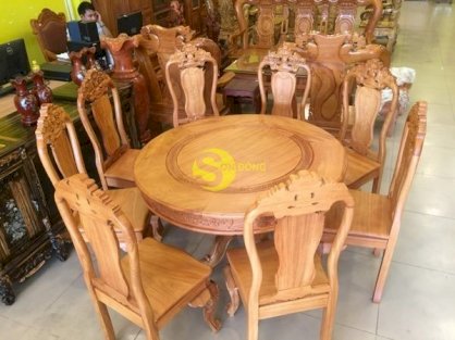 Bộ bàn ăn tròn gỗ 8 ghế – BBA2188T