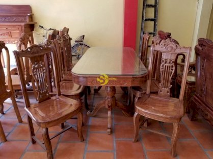 Bộ bàn ăn gỗ hương 8 ghế bàn chữ nhật-BBA111