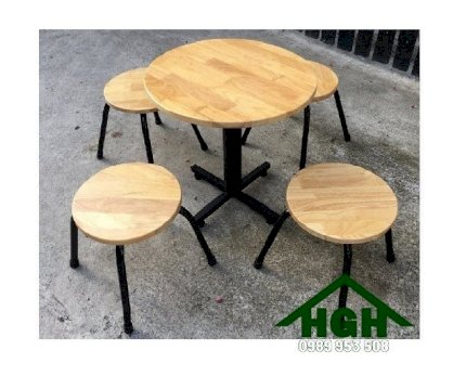 Bàn ghế cafe tròn mặt gỗ HGH373