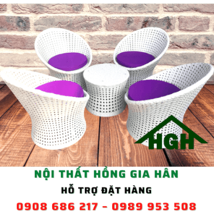 Bộ bàn ghế cafe nhựa giả mây hình trứng cao cấp HGH061