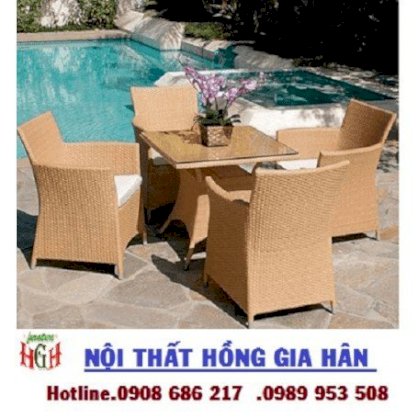 Bàn ghế sofa mây nhựa dáng lưng cao HGH532