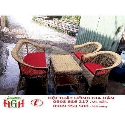 Bàn ghế mây nhựa sân vườn bền nhất HGH529