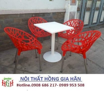 Mẫu bàn ghế caffe nhựa đúc màu đỏ HGH616