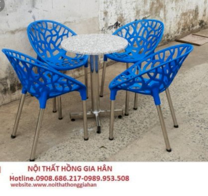 Bàn ghế caffe nhựa đúc màu xanh dương HGH617
