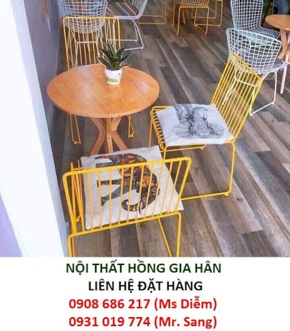 Bộ bàn ghế cafe sắt tựa lưng chữ nhật bền, đẹp HGH070