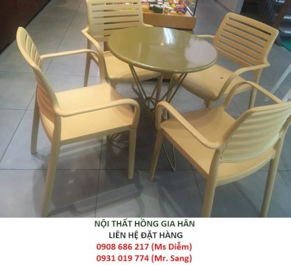 Bộ bàn ghế nhựa cafe tựa lưng chữ nhật, giá rẻ HGH016