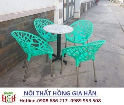 Bàn ghế cafe nhựa chân inox giá rẻ HGH169