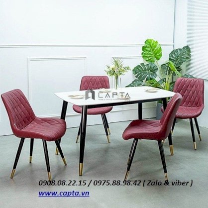Bộ bàn ăn 1m4 mặt đá SALA 4 ghế nệm chân bọc ống đồng SD TN SALA-14E / LUX 6C-P Nội Thất CAPTA
