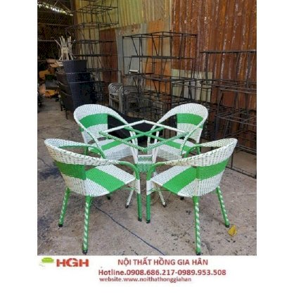 Bộ bàn ghế cafe mây nhựa HGH653