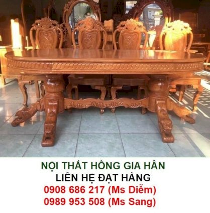 Bộ bàn ghế rồng khuỳnh gỗ đỏ HGH810