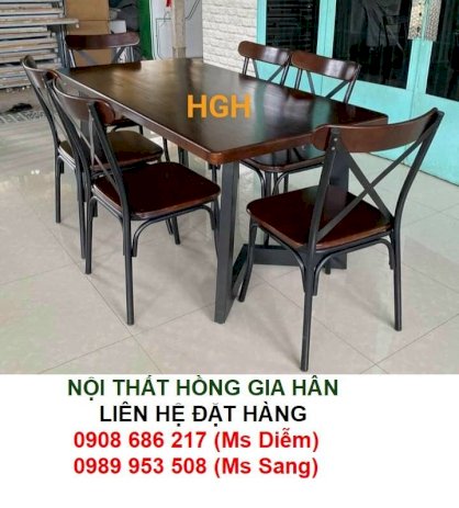 Bộ bàn ghế gỗ chân sắt phòng ăn giá rẻ HGH179