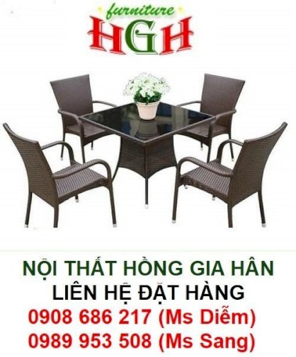 Bộ bàn ghế cafe mây nhựa, chất lượng, đẹp HGH885