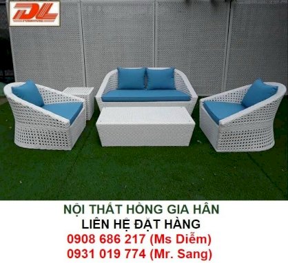 Bộ sofa giả mây màu trắng ngoài trời cao cấp HGH933