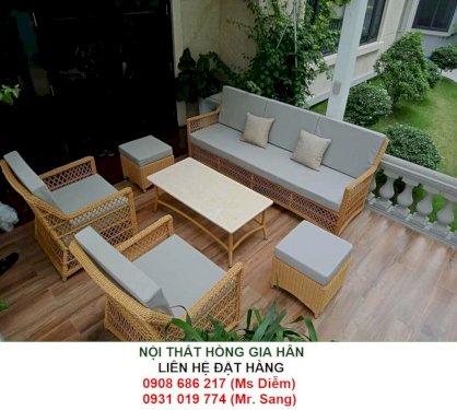 Bộ sofa mây nhựa dành cho ban công HGH978