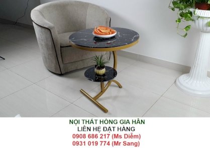 Ghế sofa phòng khách cao cấp, bàn mặt đá 2 tầng HGH122