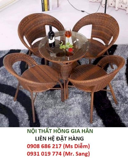 Bàn ghế cafe mây nhựa hở lưng vai HGH305