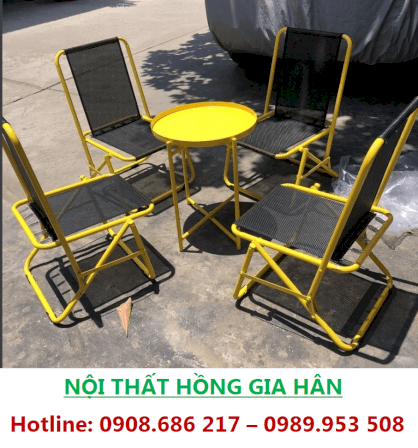 Bộ Bàn ghế xếp màu vàng _Cafe beer street HGH
