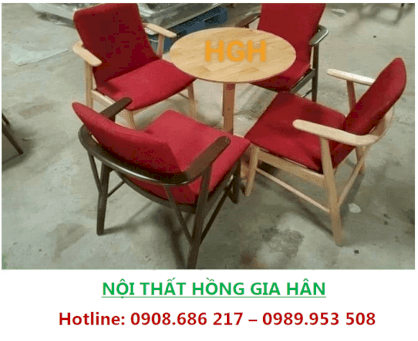 Bộ bàn ghế cho quán Cafe bằng gỗ tròn có nệm