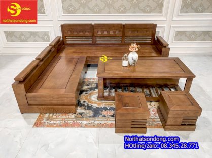 Bộ sofa góc tay trơn thanh lịch gỗ sồi nga 5 món SFG017