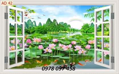 Tranh gạch hoa sen - tranh cửa sổ 3D