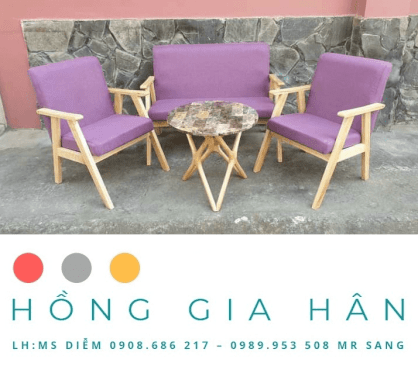 Bộ ghế gỗ bọc nệm màu tím HGH GG06