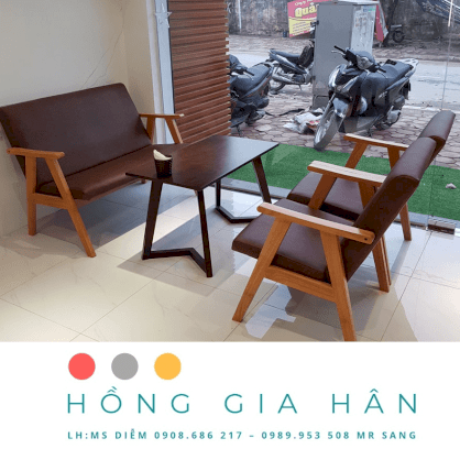 Bộ ghế gỗ bọc nệm màu nâu HGH GG06