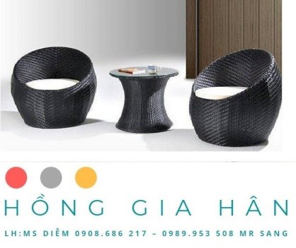 Bàn ghế mây nhựa hình trứng Hồng Gia Hân BGM12