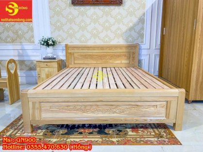 Giường ngủ hoa văn gỗ tự nhiên - Sơn Đông