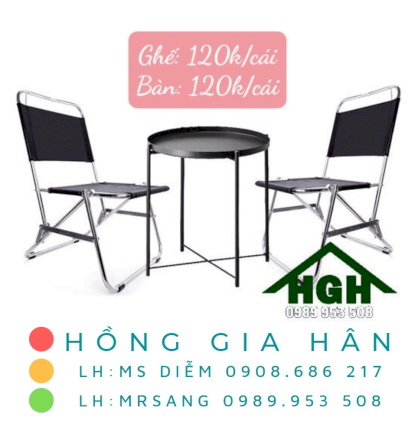 Bộ Bàn ghế Cafe xếp lưng lưới Hồng Gia Hân BGS23