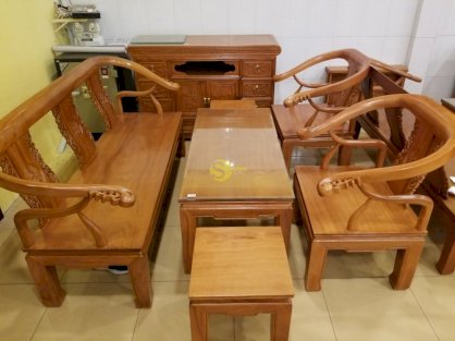 Bộ bàn ghế móc thúc mặt liền gỗ gõ đỏ – BBGHV02