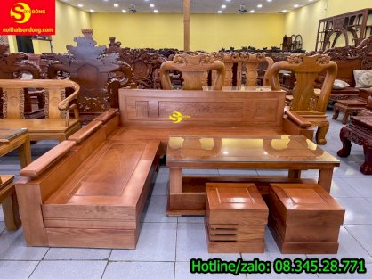 Bộ sofa góc hiện đại gỗ sồi nga 5 món tựa sơn thủy SFG012
