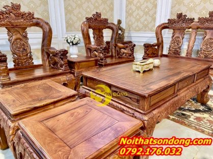 Bộ Bàn Ghế Chạm Nghê Tay 14 Gỗ Cẩm Lai Xịn – Vân Tuyển Chọn