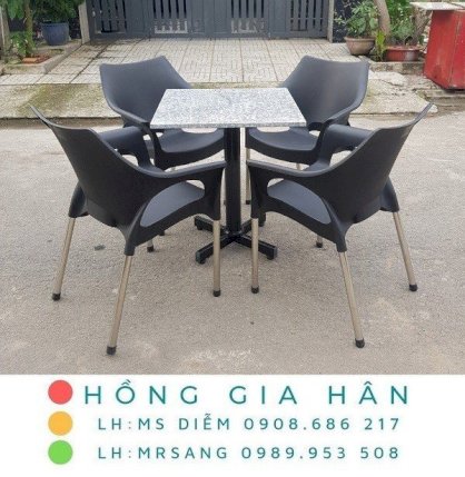 Bàn ghế Cafe nhựa đúc chân inox Hồng Gia Hân B020