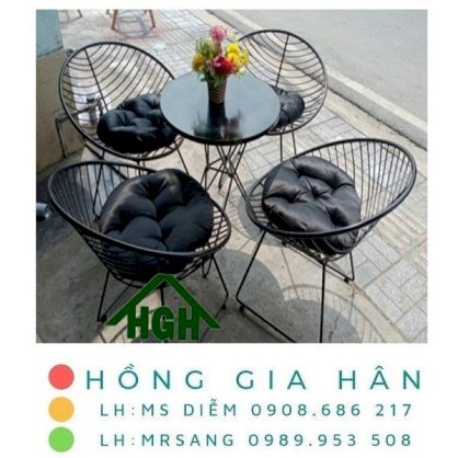 Bộ bàn ghế khung sắt bền đẹp Hồng Gia Hân 228